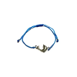 Adjustable Bracelet (Colored Threads) Dolphin charm - Blue