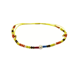 Adjustable Anklet (Colored Beads) Pearl charm - Yellow, Orange, Multicolor