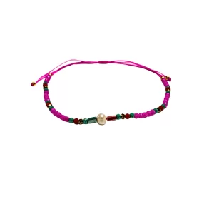 Adjustable Anklet (Colored Beads) Pearl charm - Pink, Green, Multicolor