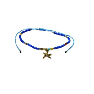 Adjustable Anklet (Colored Beads) Star charm - Blue