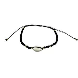 Adjustable Anklet (Colored Beads) Shell charm - Black