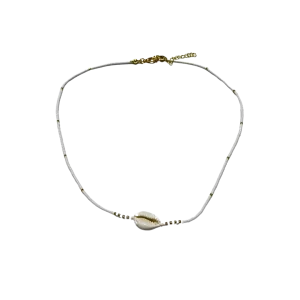 Beaded Charm Necklace Shell charm - White