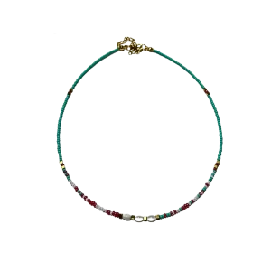 Beaded Charm Necklace - Blue, White, Redmulticolor