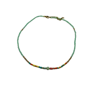 Beaded Charm Necklace - Blue, Yellow, Orange, Green, Multicolor