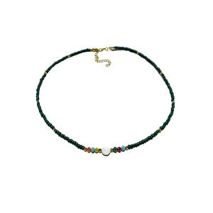 Beaded Charm Necklace - Black, Orange, Blue, White, Multicolor