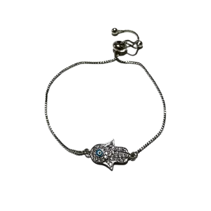 Silver Adjustable Bracelet Hamsa charm - Silver