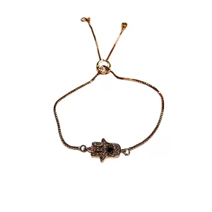 Pink Gold Adjustable Bracelet Hamsa charm - Pink Gold